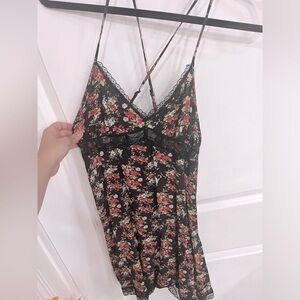 Forever 21 Floral & Black Lace Dress - Size Medium - $15